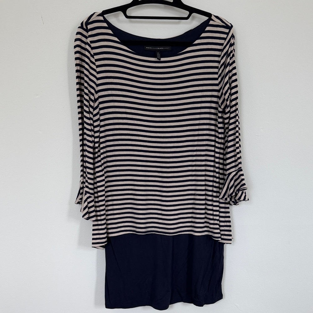 White House Black Market Navy and Cream Striped Tunic
